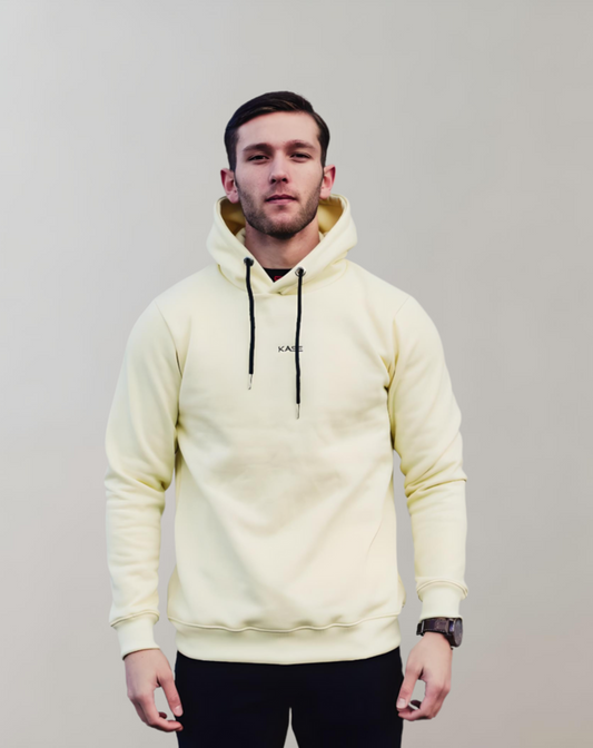 Gele hoodie met capuchon en DNA design op achterkant