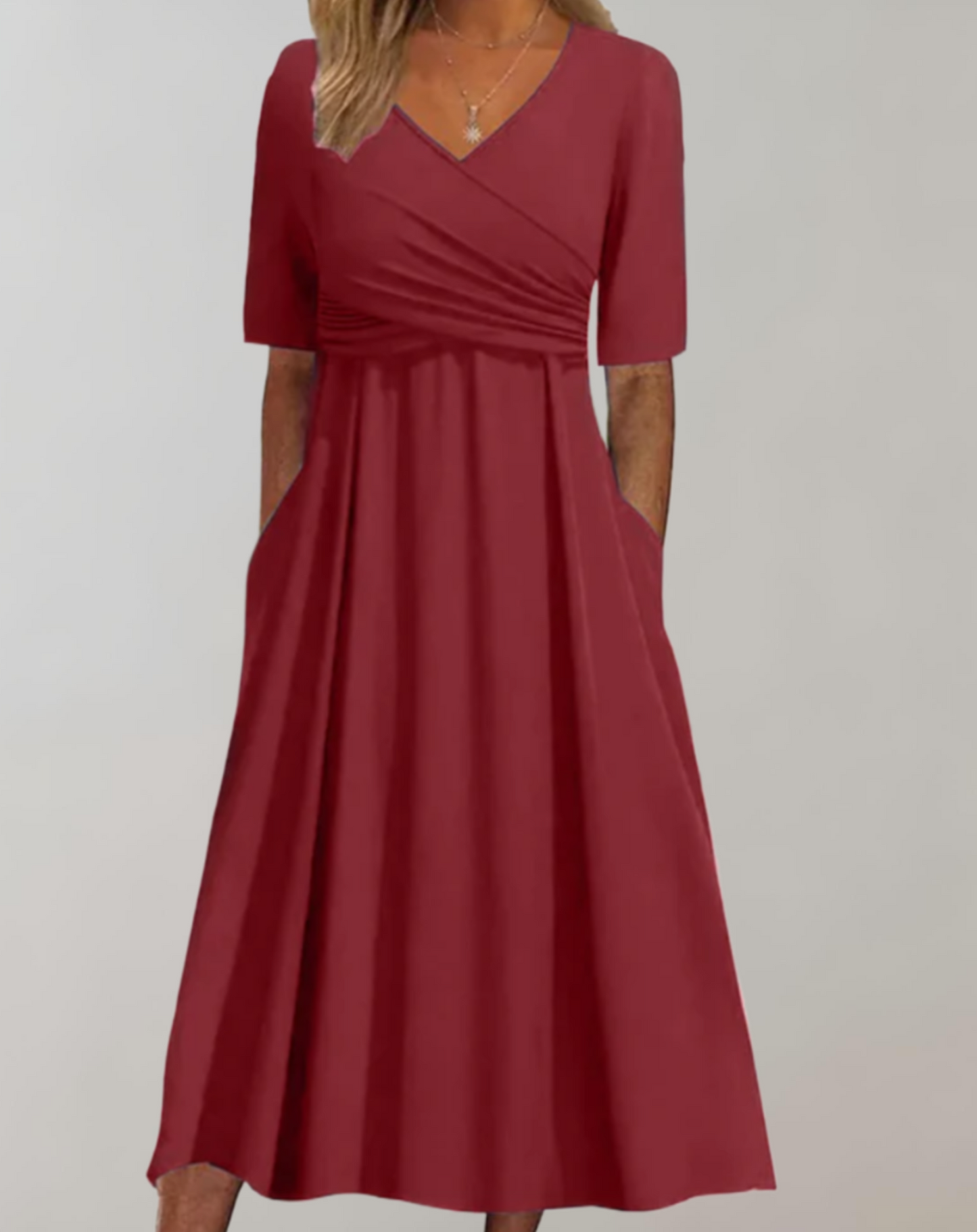 Fiona - Gekruiste jurk met korte mouwen, v-hals en zakken
