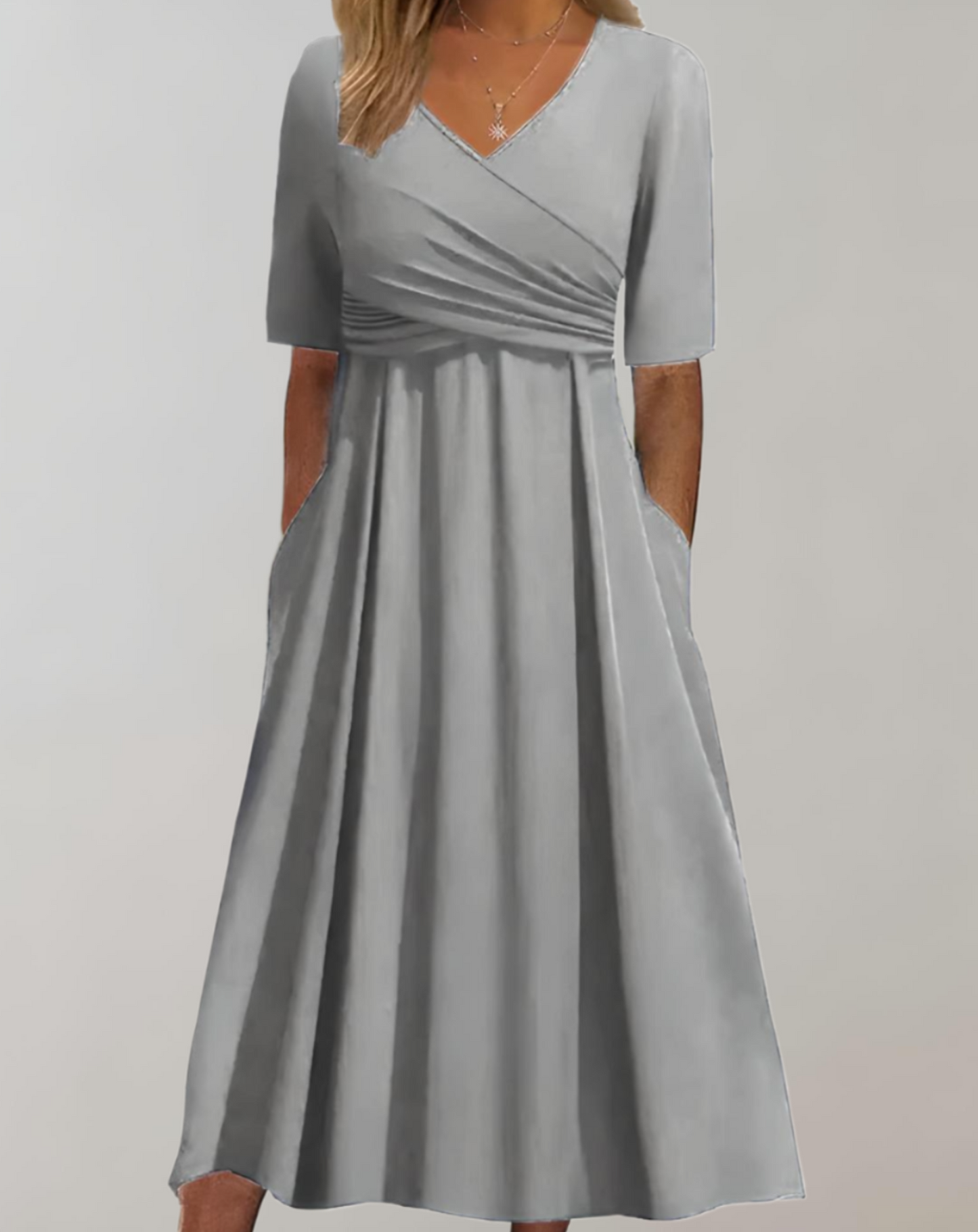 Fiona - Gekruiste jurk met korte mouwen, v-hals en zakken