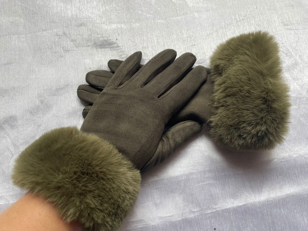 Belle - Suède Winterhandschoenen met Bontrand voor dames