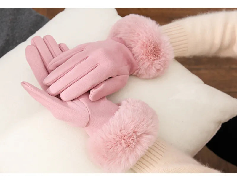 Belle - Suède Winterhandschoenen met Bontrand voor dames