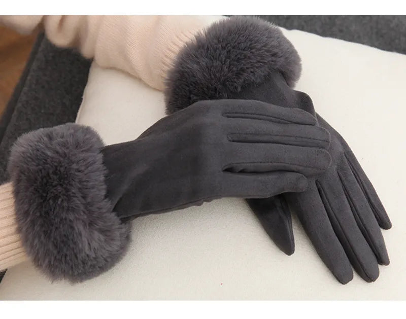 Belle - Suède Winterhandschoenen met Bontrand voor dames