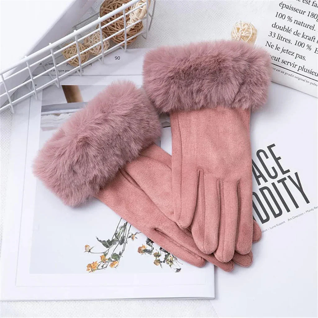 Belle - Suède Winterhandschoenen met Bontrand voor dames