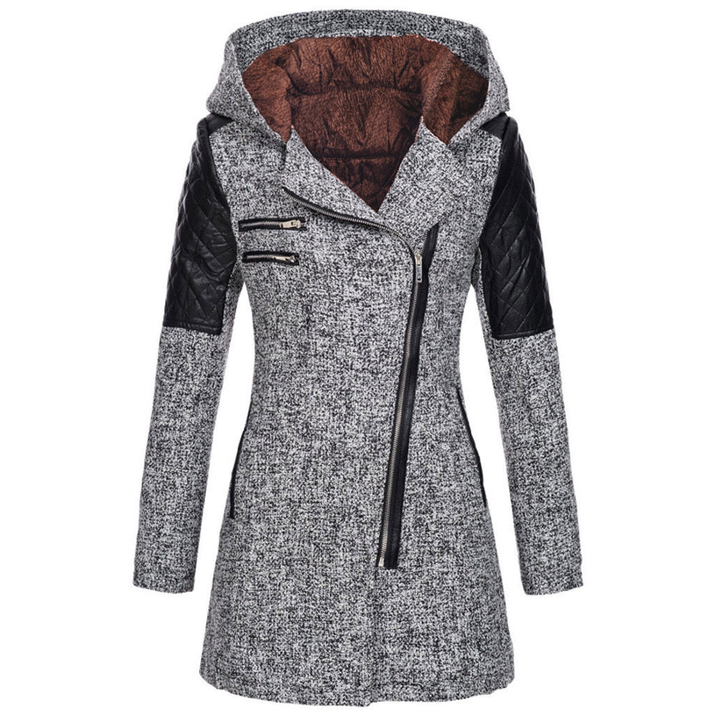 Jazlyn - Warme Halflange Winterjas voor Vrouwen Trendy Schuine Ritssluiting