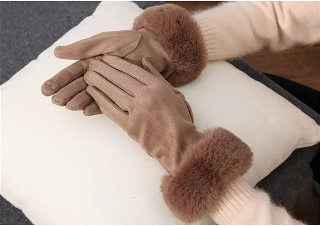 Belle - Suède Winterhandschoenen met Bontrand voor dames