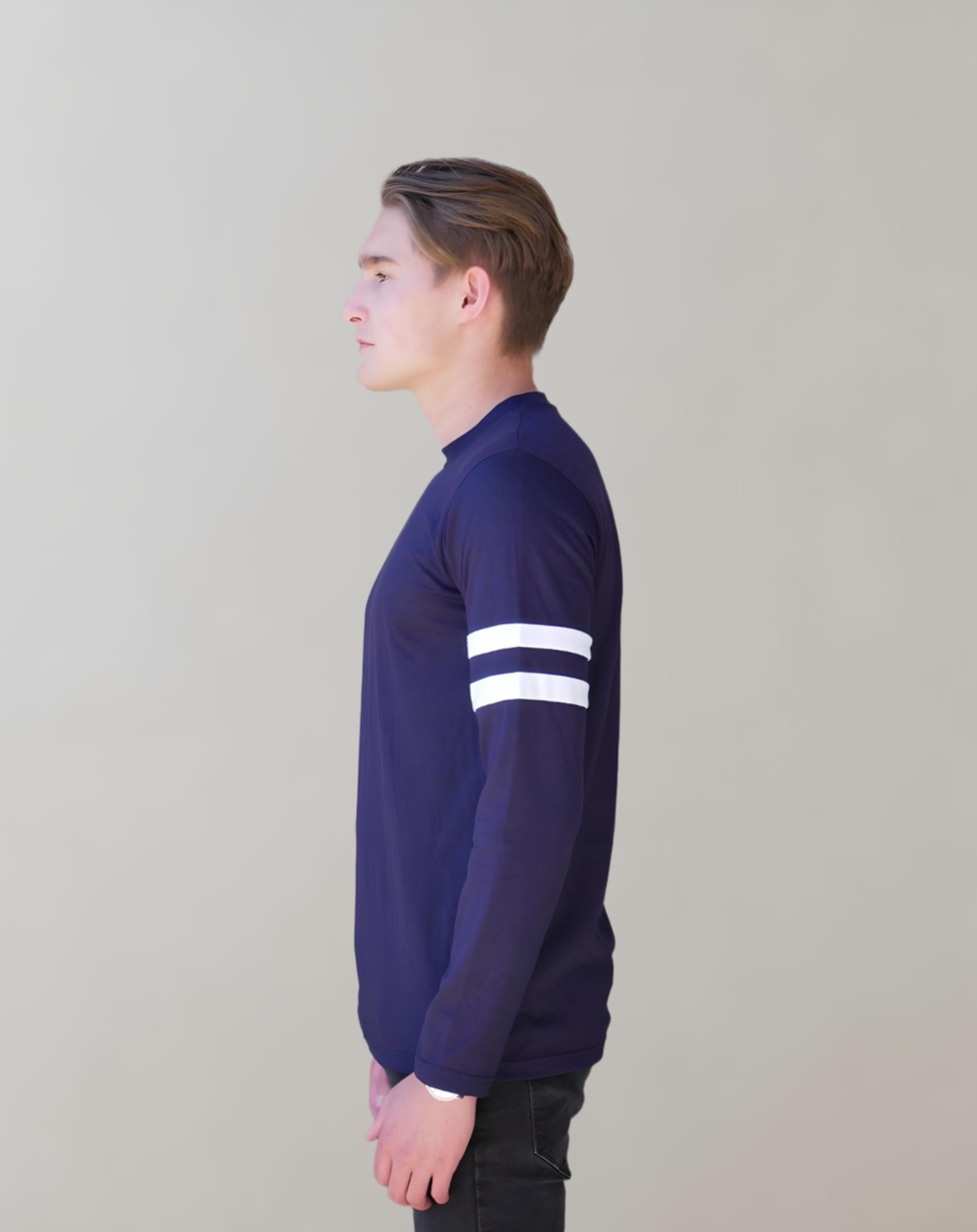 Blauwe Longsleeve met dubbele band op mouw