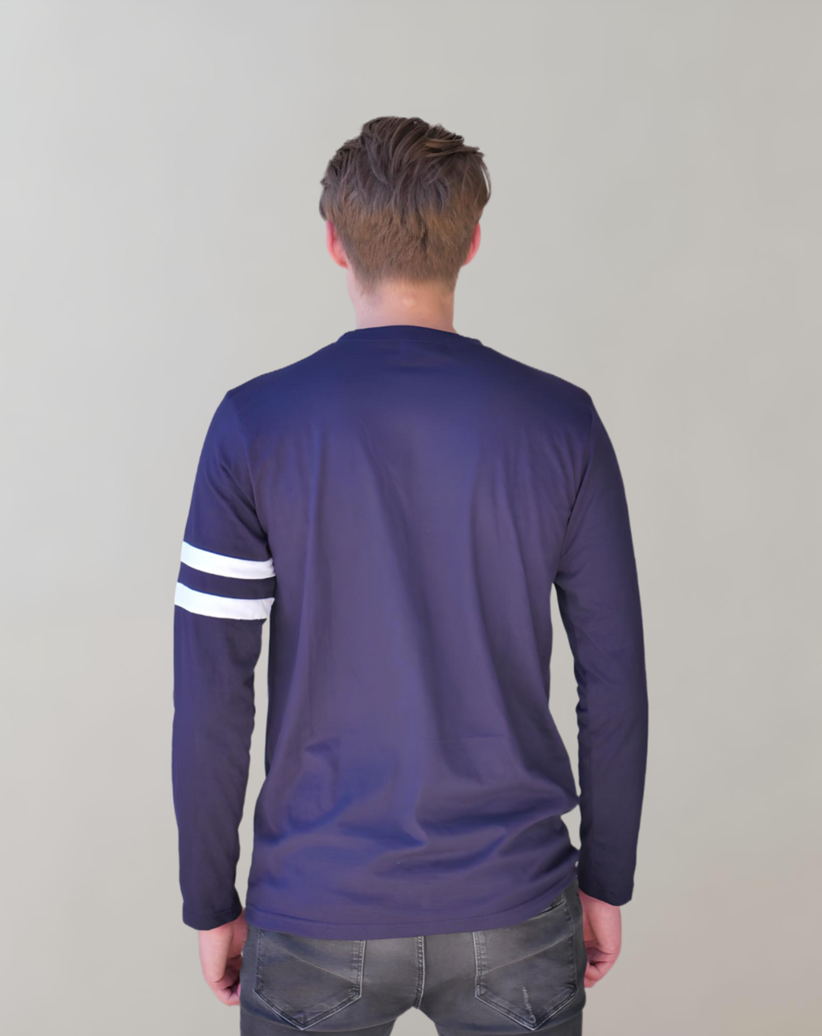 Blauwe Longsleeve met dubbele band op mouw