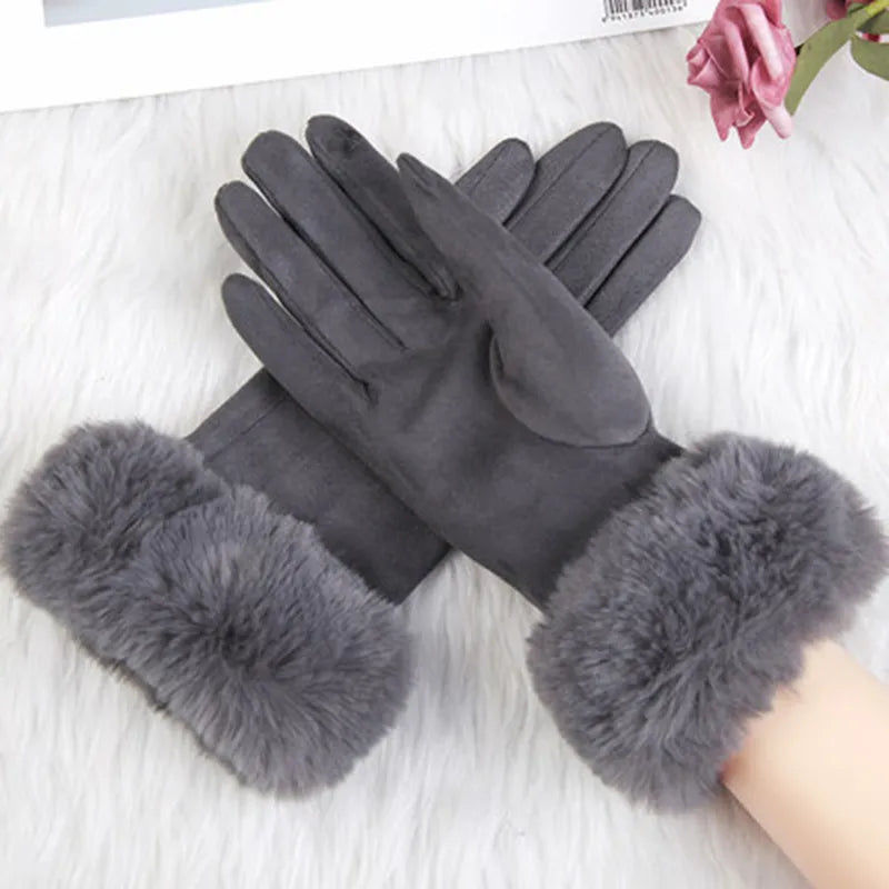 Belle - Suède Winterhandschoenen met Bontrand voor dames