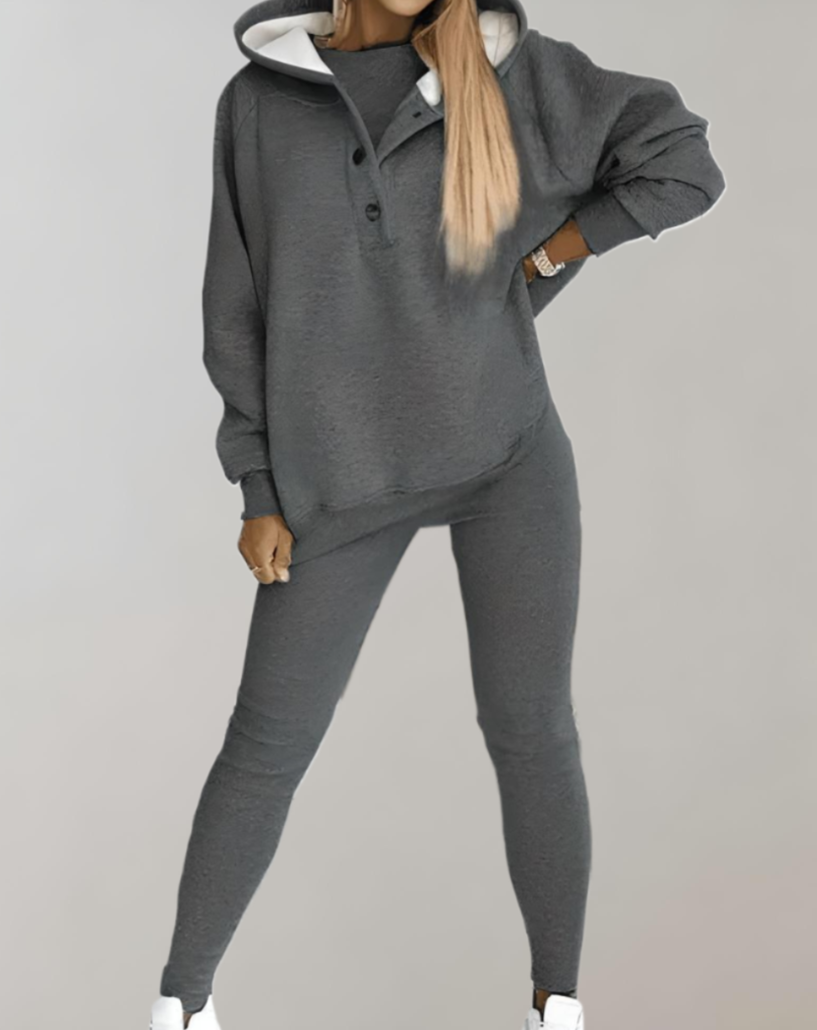 Inaya - 2-delige set van een oversized trui met knoopsluiting gecombineerd met een legging