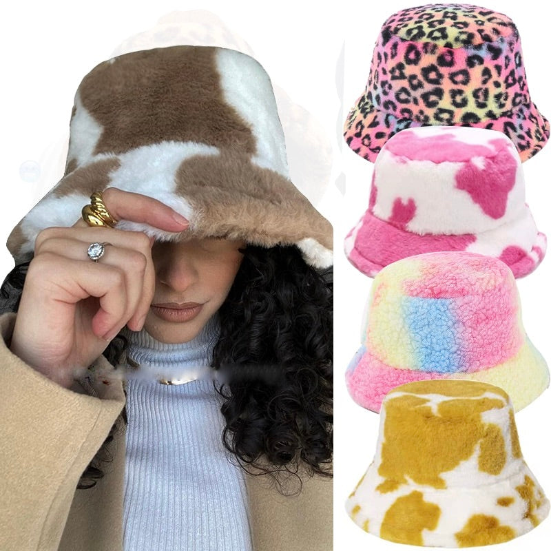 Ariella - Pluche Bucket Hat, Warme Wintermuts met Stijlvolle Patronen