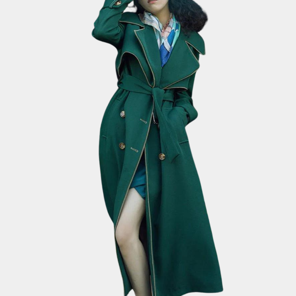 Tiffany - Elegante zwartgroene dames trenchcoat met lange mouwen