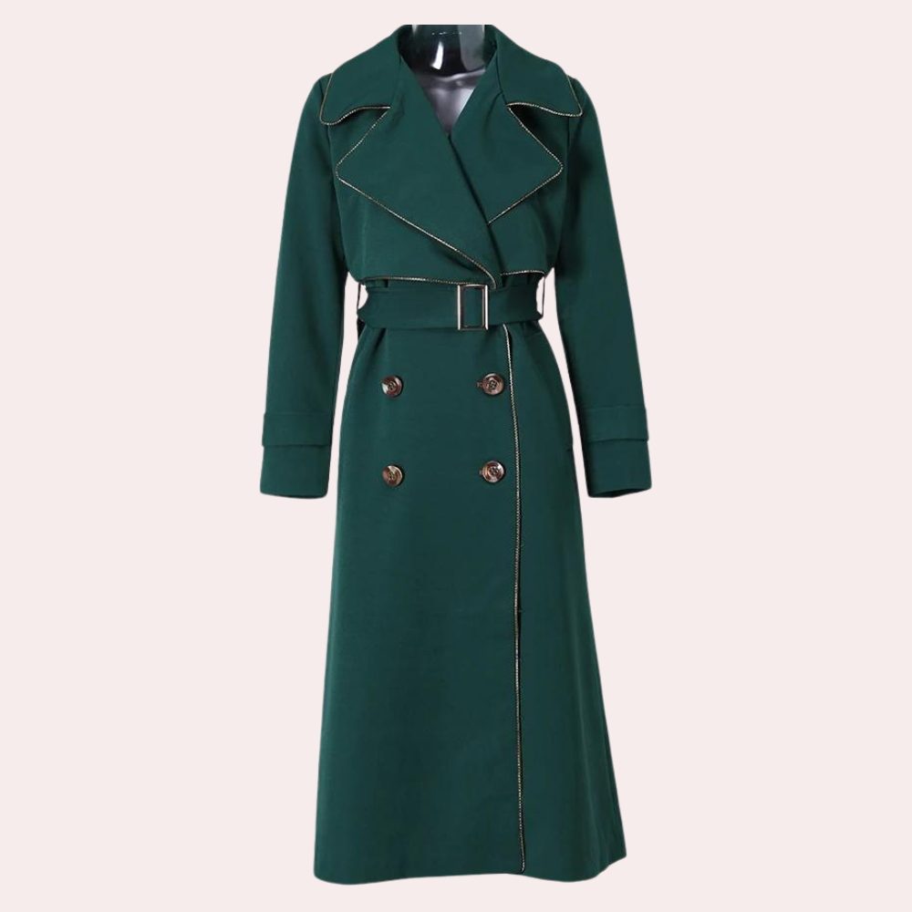 Tiffany - Elegante zwartgroene dames trenchcoat met lange mouwen