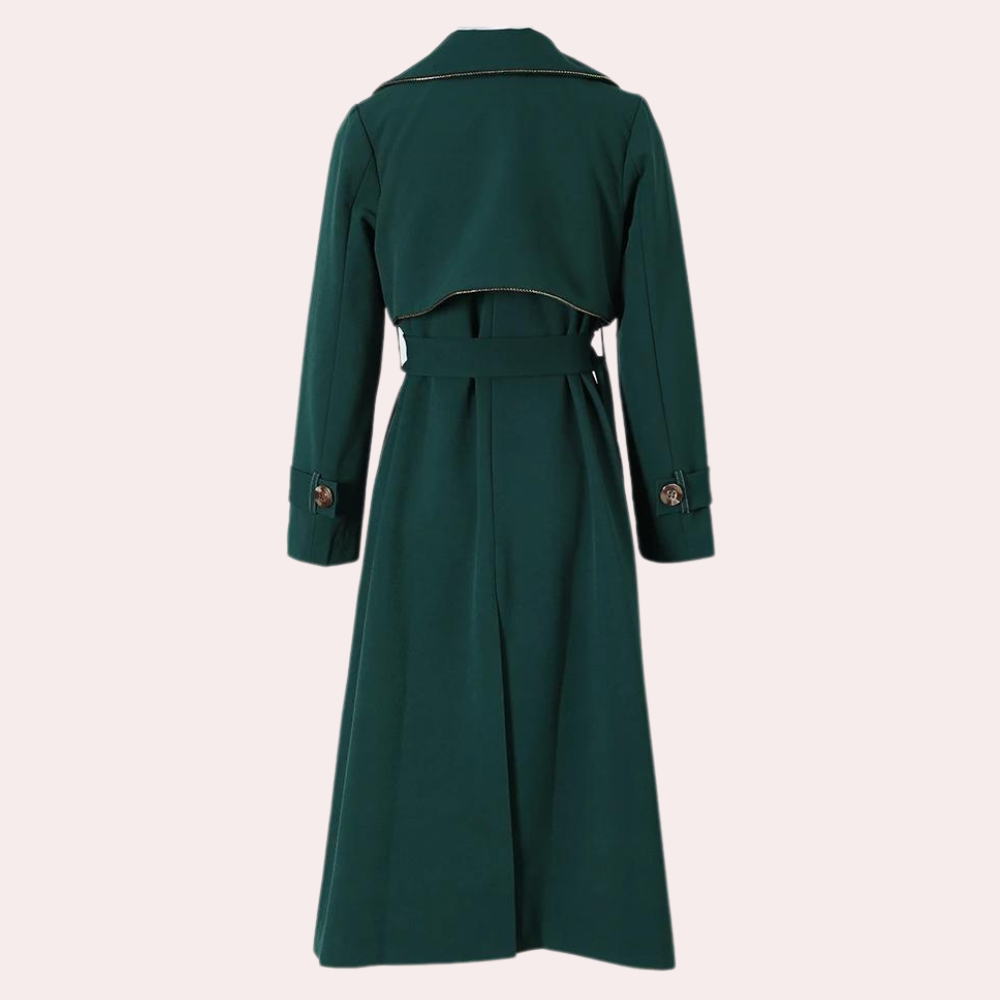 Tiffany - Elegante zwartgroene dames trenchcoat met lange mouwen