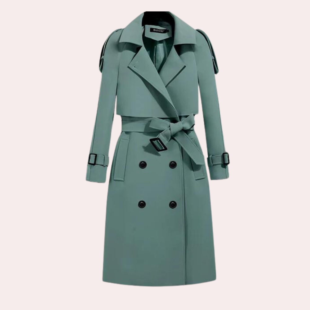 Veronica - Stijlvolle lange dames trenchcoat met gespen