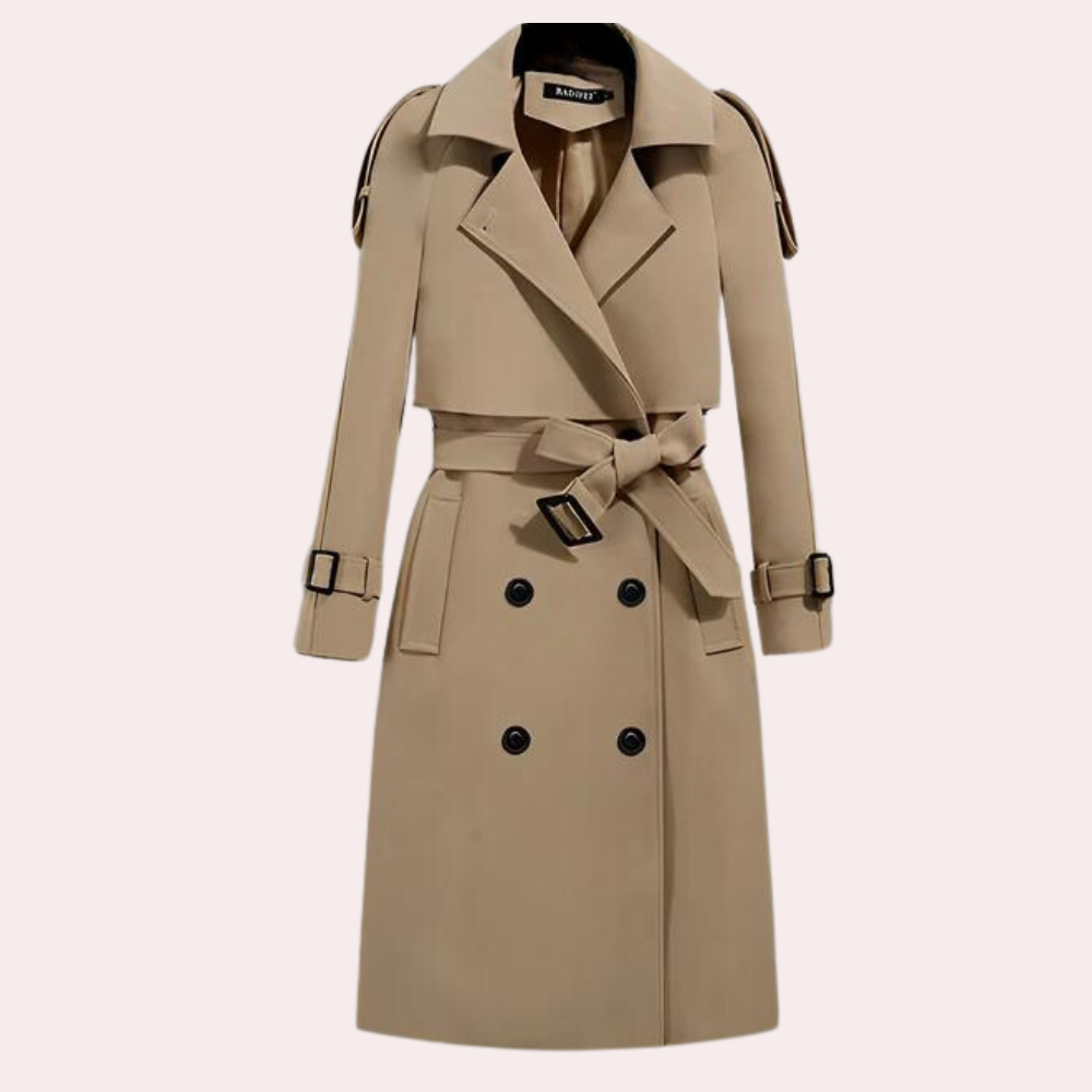 Veronica - Stijlvolle lange dames trenchcoat met gespen