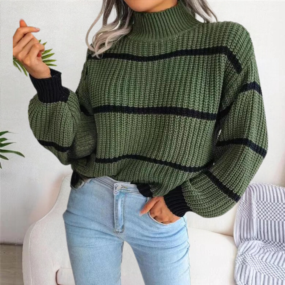 Patricia - Gestreepte Sweater met hoge hals in zachte gebreide stof