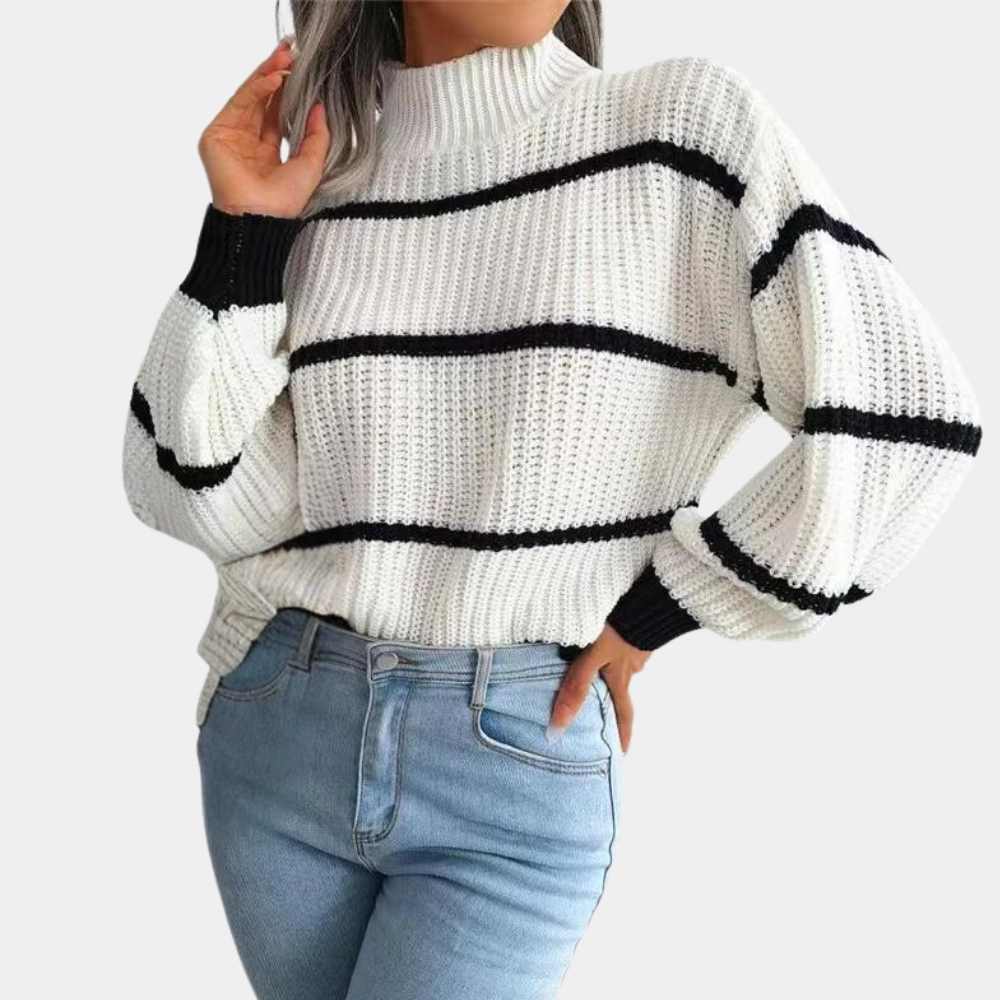 Patricia - Gestreepte Sweater met hoge hals in zachte gebreide stof