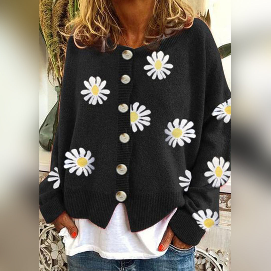 Kimora - Dames Warme Gebreide Bloemenvest met Knoopsluiting