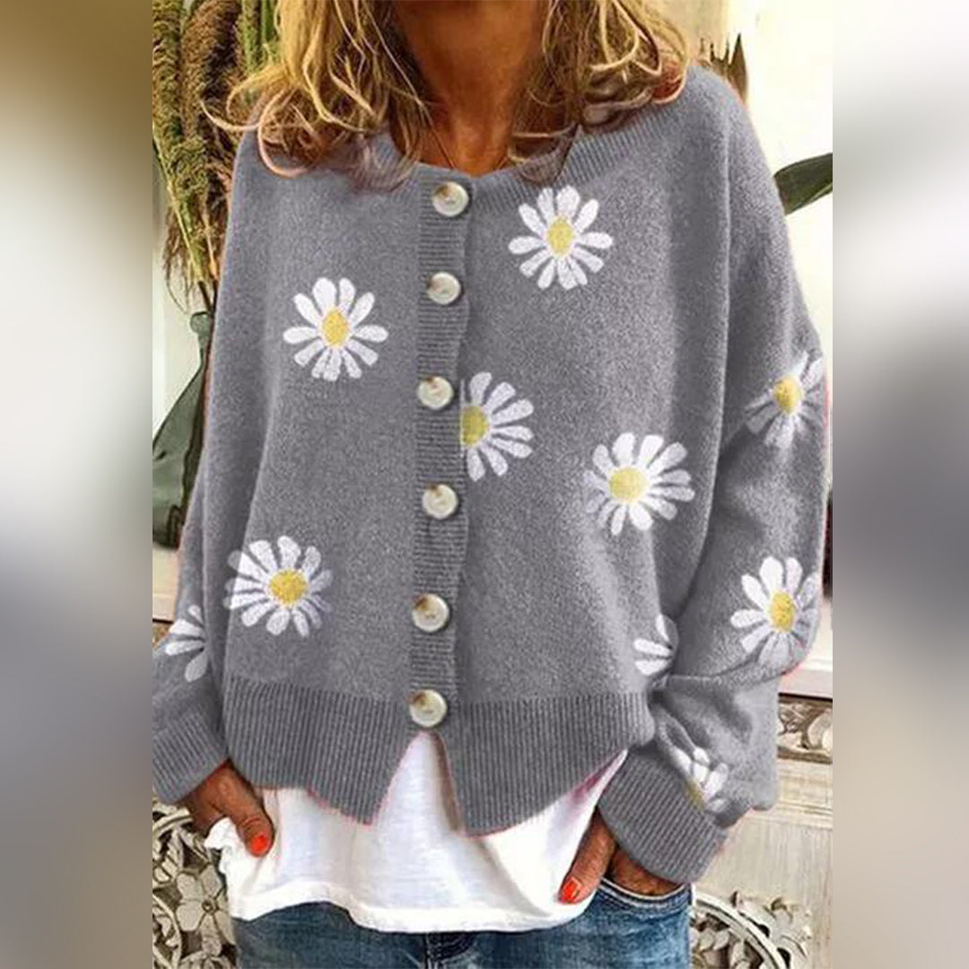 Kimora - Dames Warme Gebreide Bloemenvest met Knoopsluiting