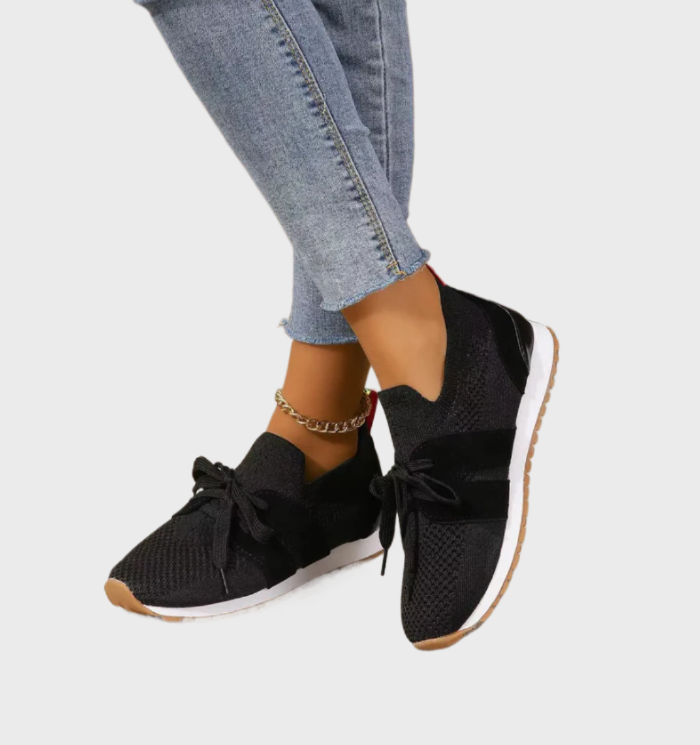 Wilma -comfortabele orthopedische platte schoenen voor vrouwen in lace up mesh voor casual wear