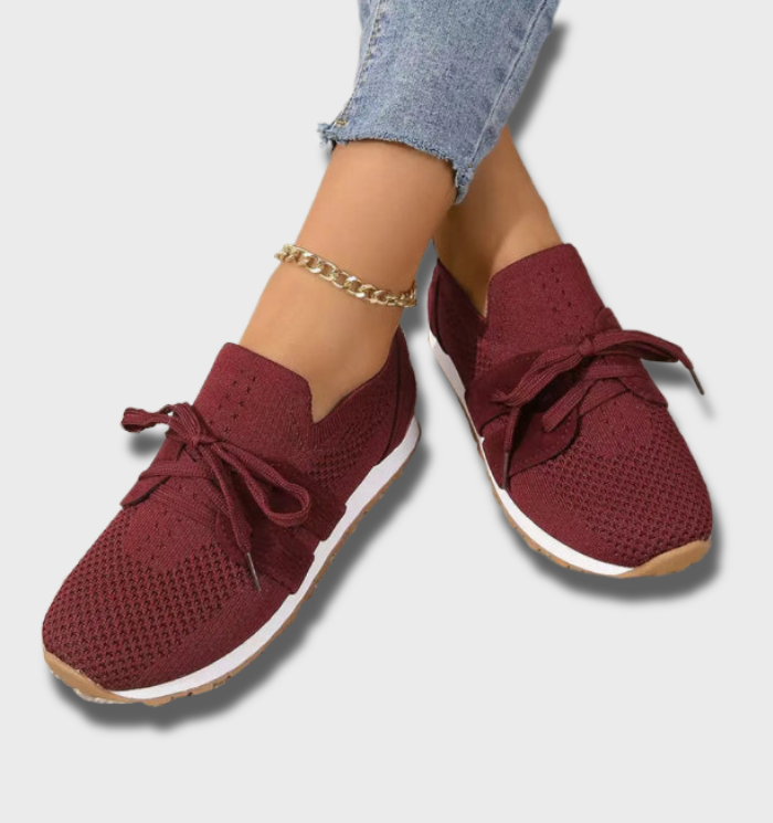 Wilma -comfortabele orthopedische platte schoenen voor vrouwen in lace up mesh voor casual wear