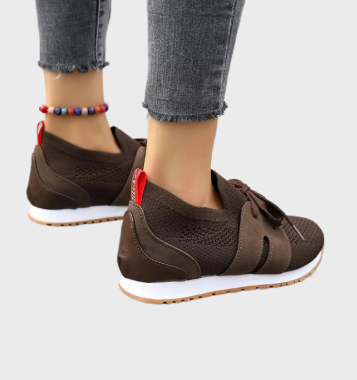 Wilma -comfortabele orthopedische platte schoenen voor vrouwen in lace up mesh voor casual wear