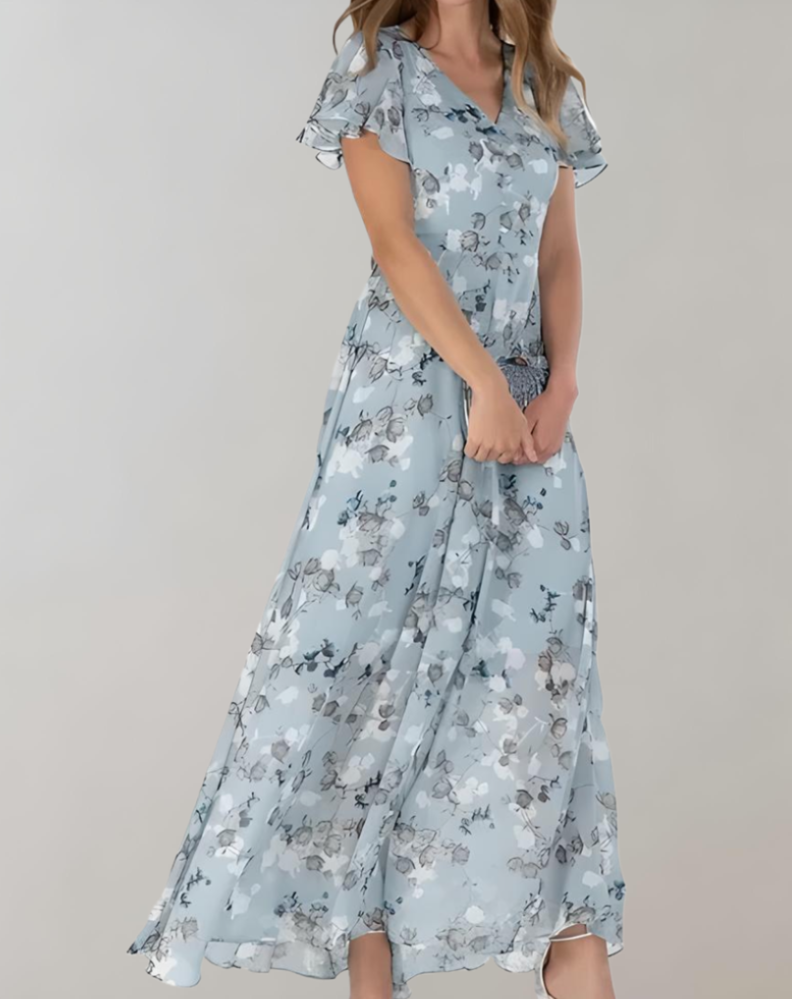 Lyda - Bohemian gebloemde maxi jurk met korte mouw en V-halslijn