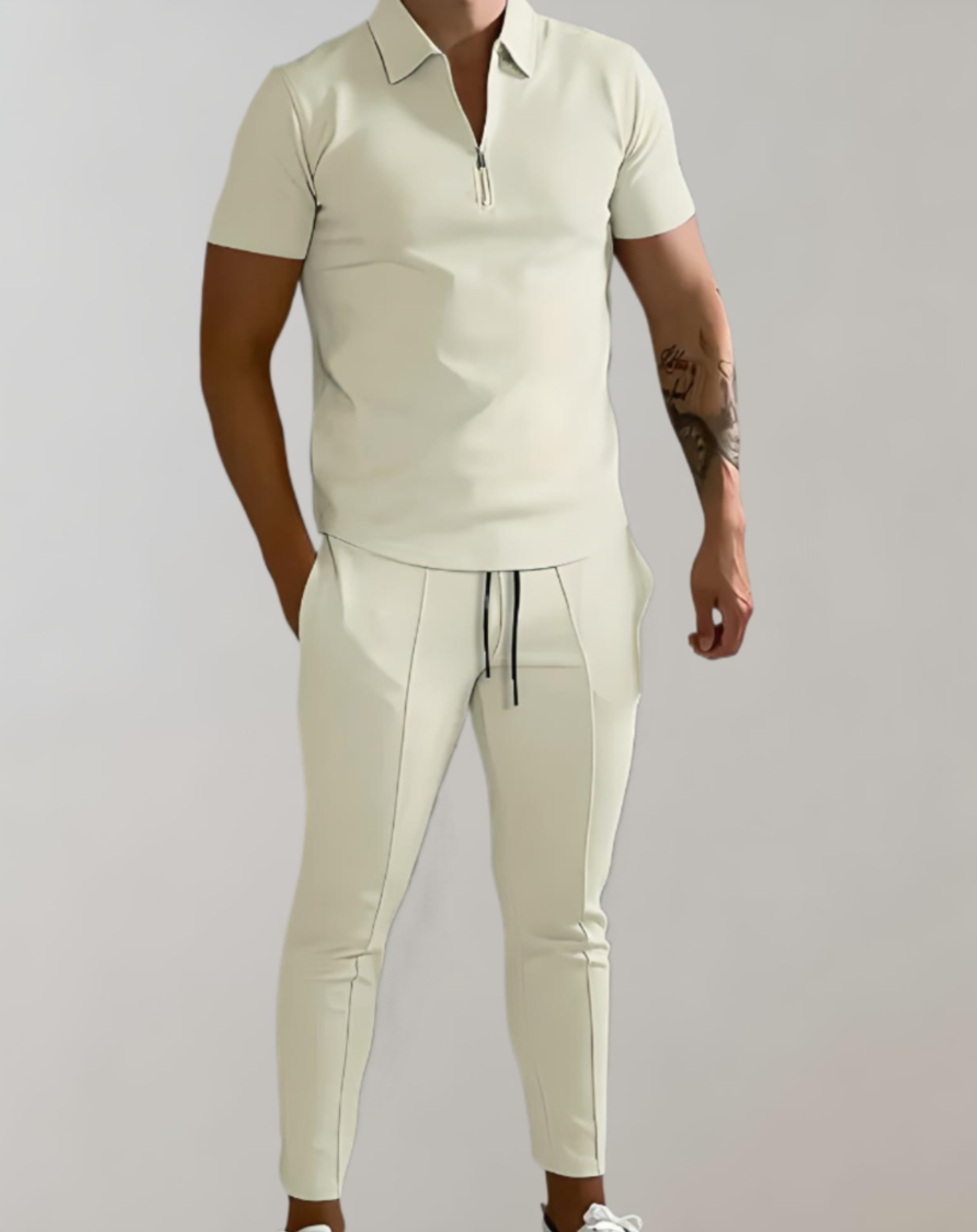 Reggie - 2-delige herenpolo met korte mouwen en ritssluiting in combinatie met een skinny fit broek