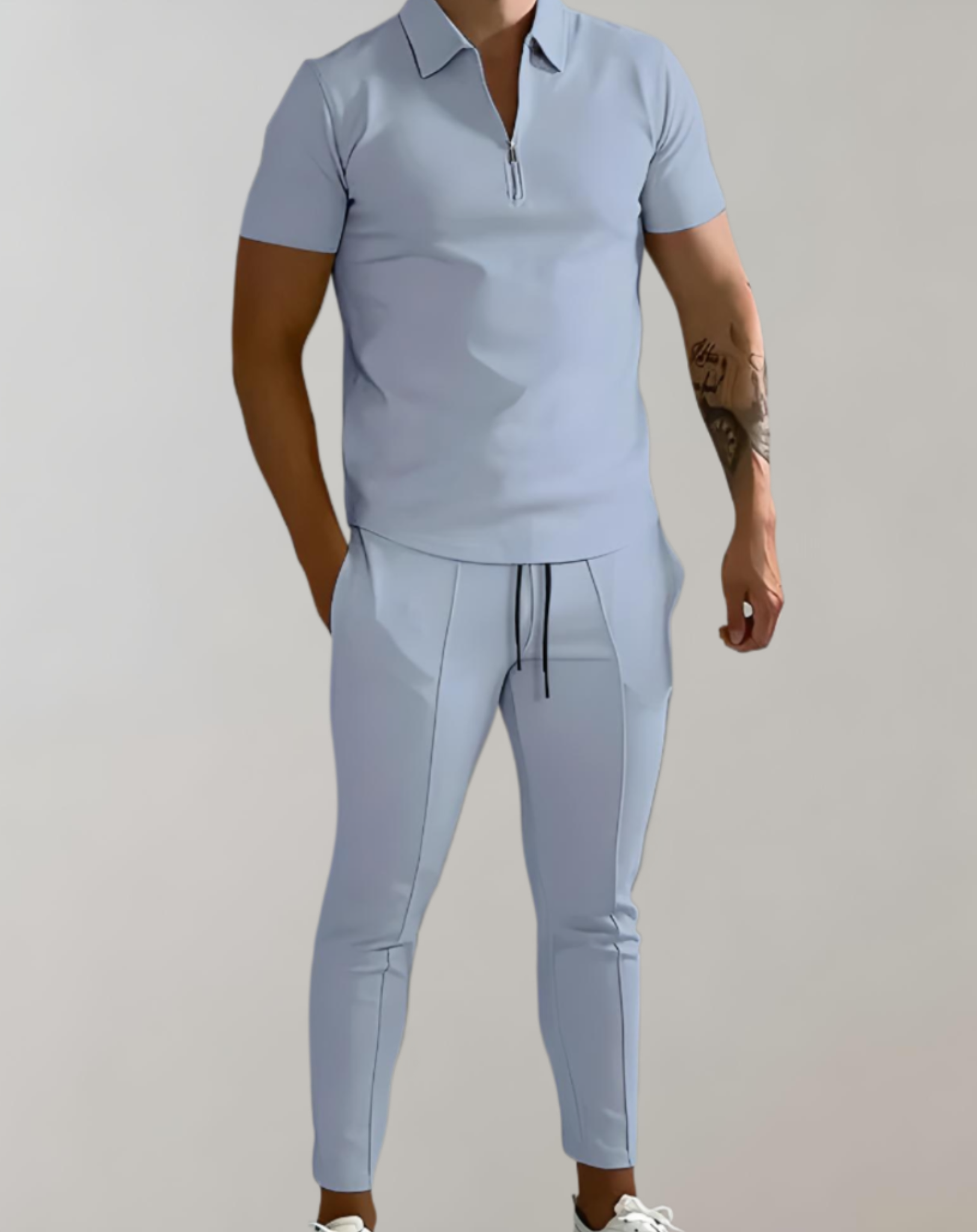 Reggie - 2-delige herenpolo met korte mouwen en ritssluiting in combinatie met een skinny fit broek