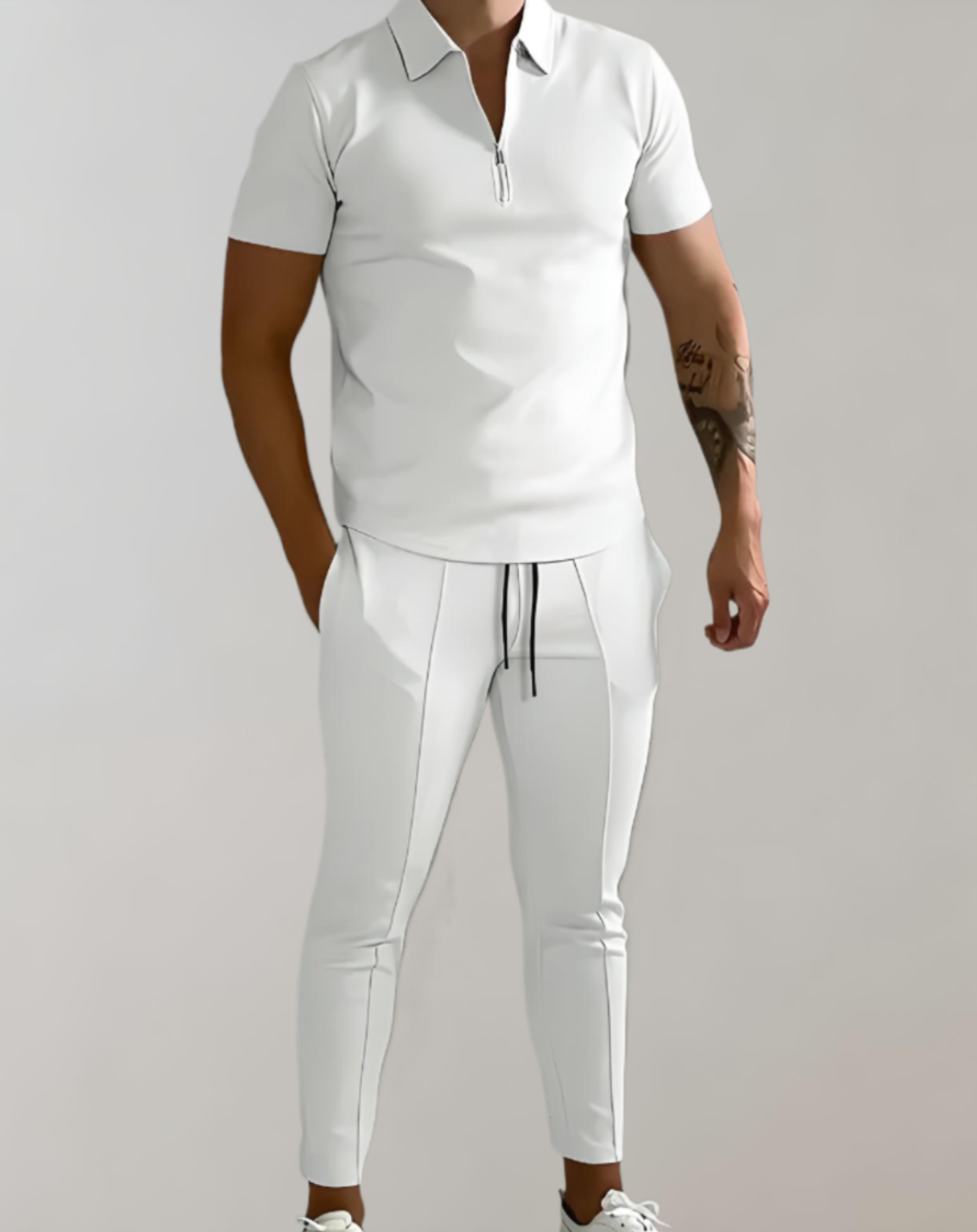 Reggie - 2-delige herenpolo met korte mouwen en ritssluiting in combinatie met een skinny fit broek