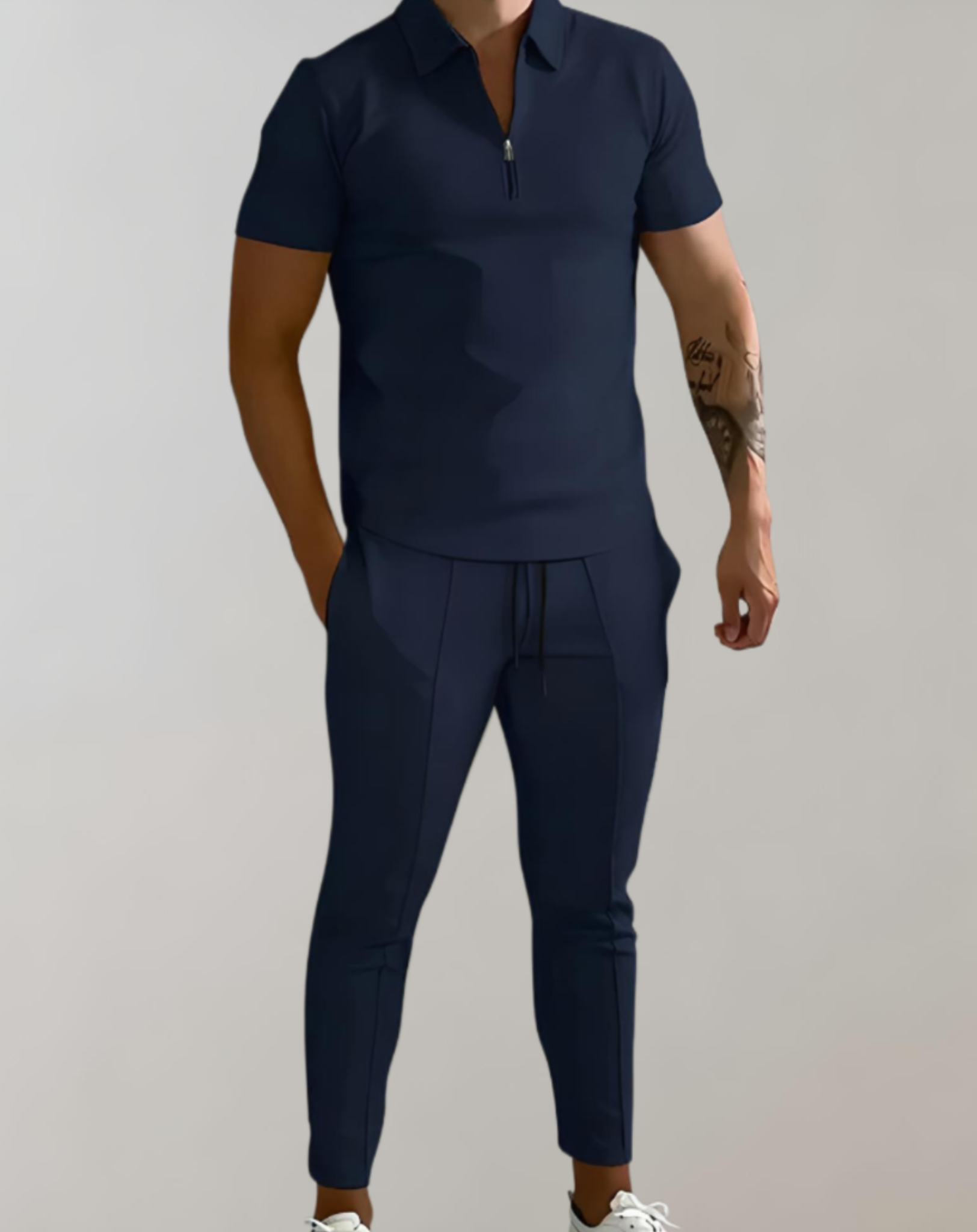 Reggie - 2-delige herenpolo met korte mouwen en ritssluiting in combinatie met een skinny fit broek