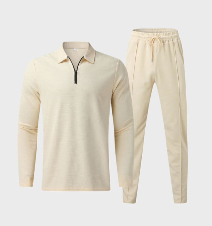 Mark - 2-delige set van herenpolo met kraag en ritssluiting in combinatie met een skinny sportbroek met elastische taille