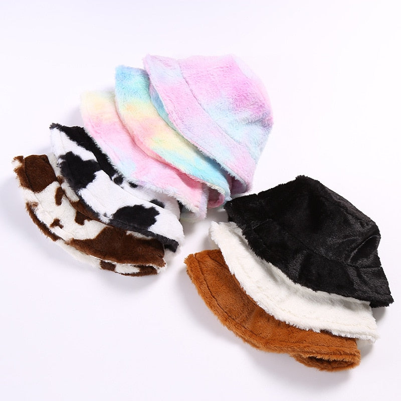 Ariella - Pluche Bucket Hat, Warme Wintermuts met Stijlvolle Patronen