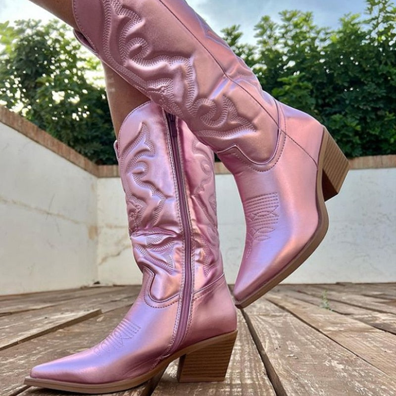 Samantha - Roze Metallic Western Cowboylaarzen voor Vrouwen