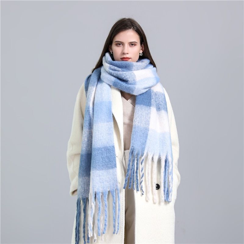 Hadley - Cashmere geruite dames sjaal met kwastjes, Zacht & Warm