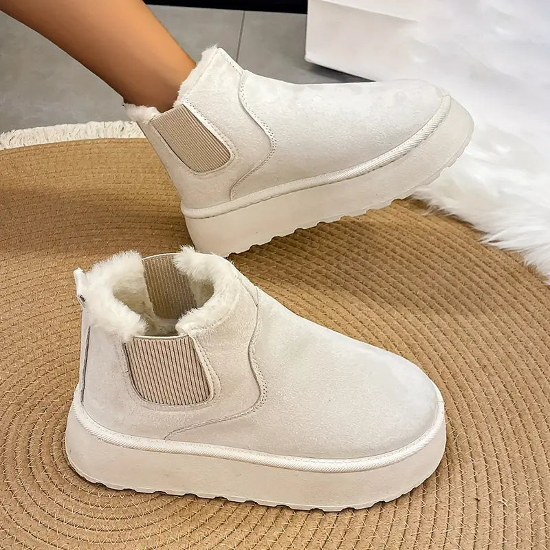 Ivanna - Vrouwen fleece gevoerde slip-on enkellaarsjes met dikke zool en rits