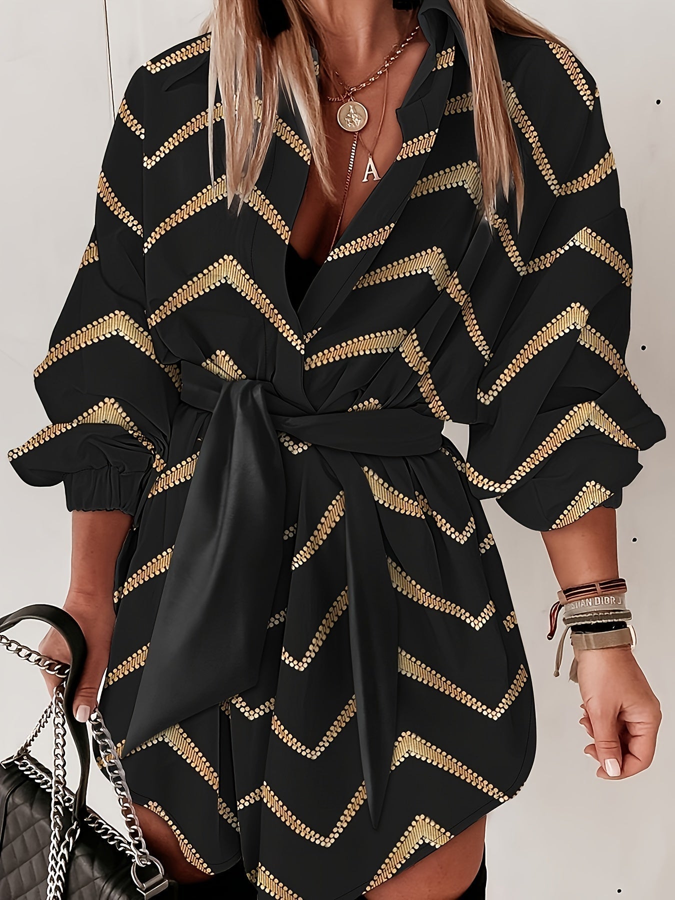 Ella - Chevron Print Jurk