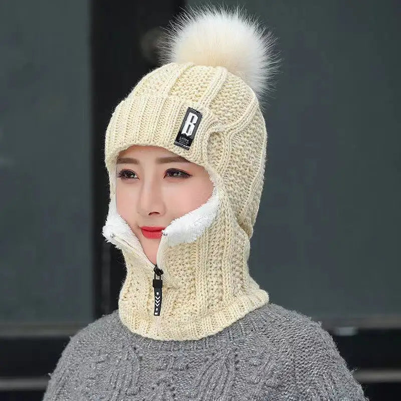 Aliza - Gebreide winterbalaclava voor dames met pompon voor stijl en warmte