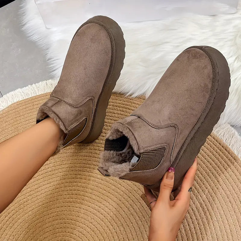 Ivanna - Vrouwen fleece gevoerde slip-on enkellaarsjes met dikke zool en rits