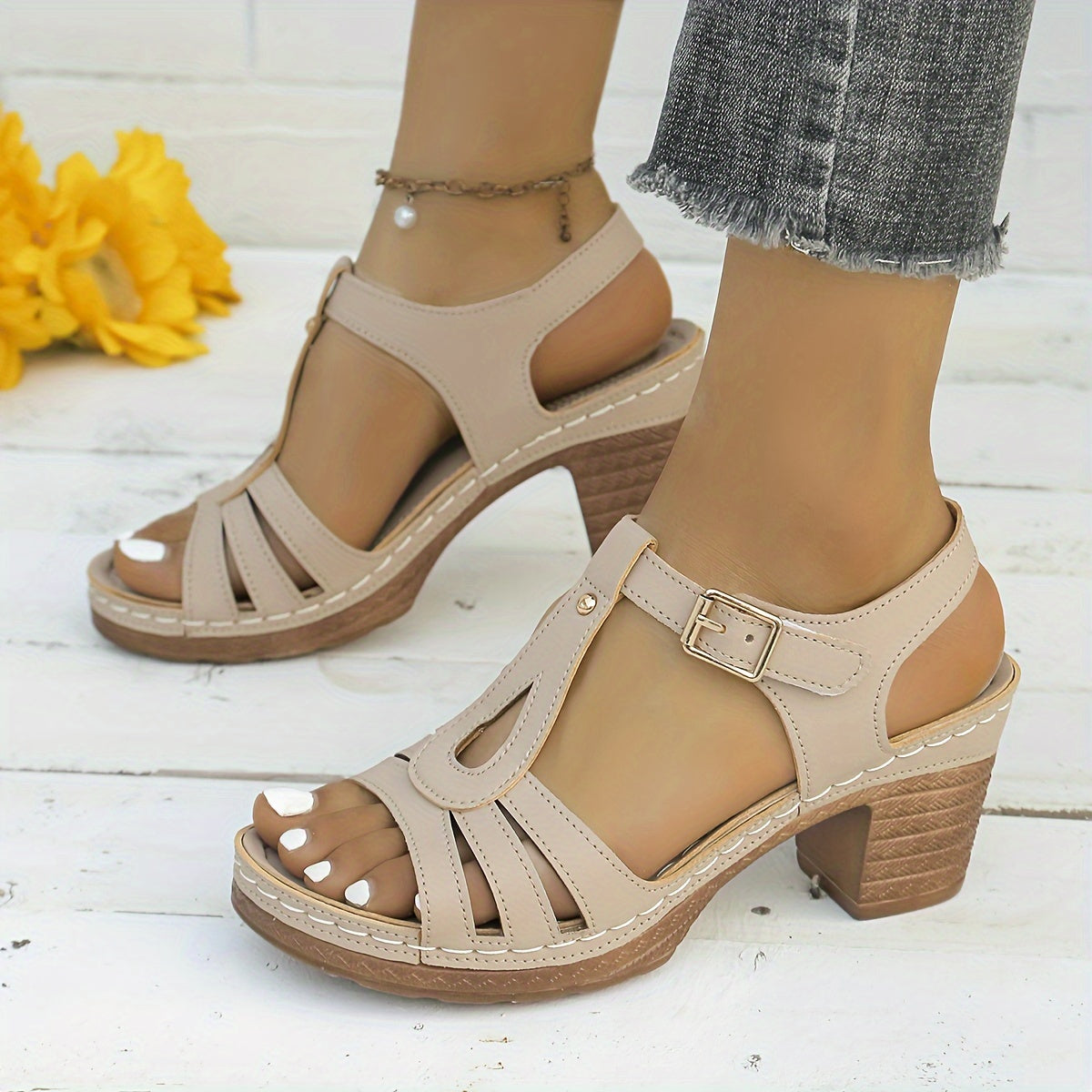 Aria - T-Strap Hoge Hak Sandalen