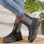 Eloise - Damesglitter platform enkellaarsjes met dikke zool en rits