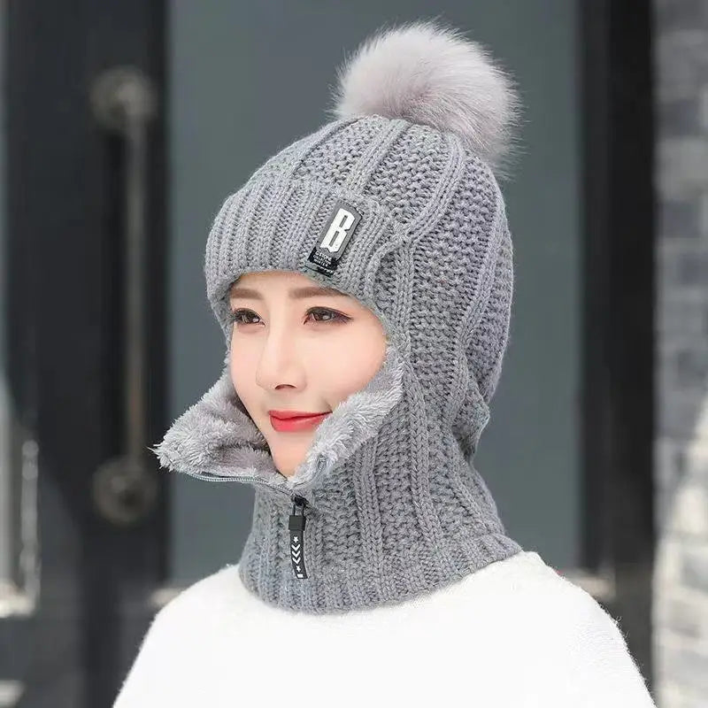 Aliza - Gebreide winterbalaclava voor dames met pompon voor stijl en warmte