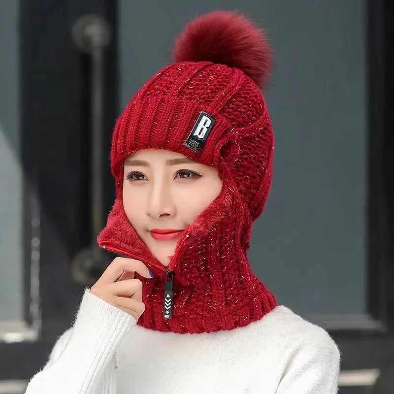 Aliza - Gebreide winterbalaclava voor dames met pompon voor stijl en warmte